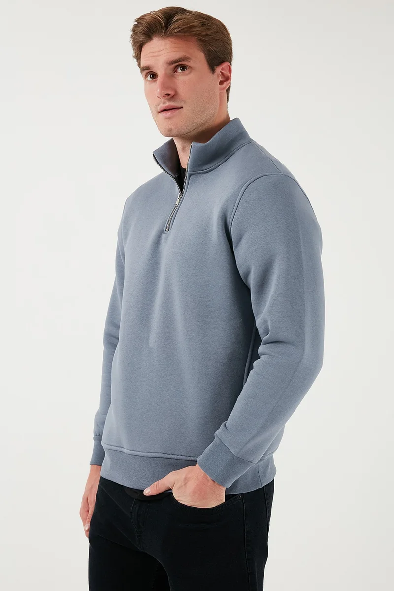 Buratti Cotton Regular Fit Half Zipper Stand Collar Sweat Men's Sweat 59052592