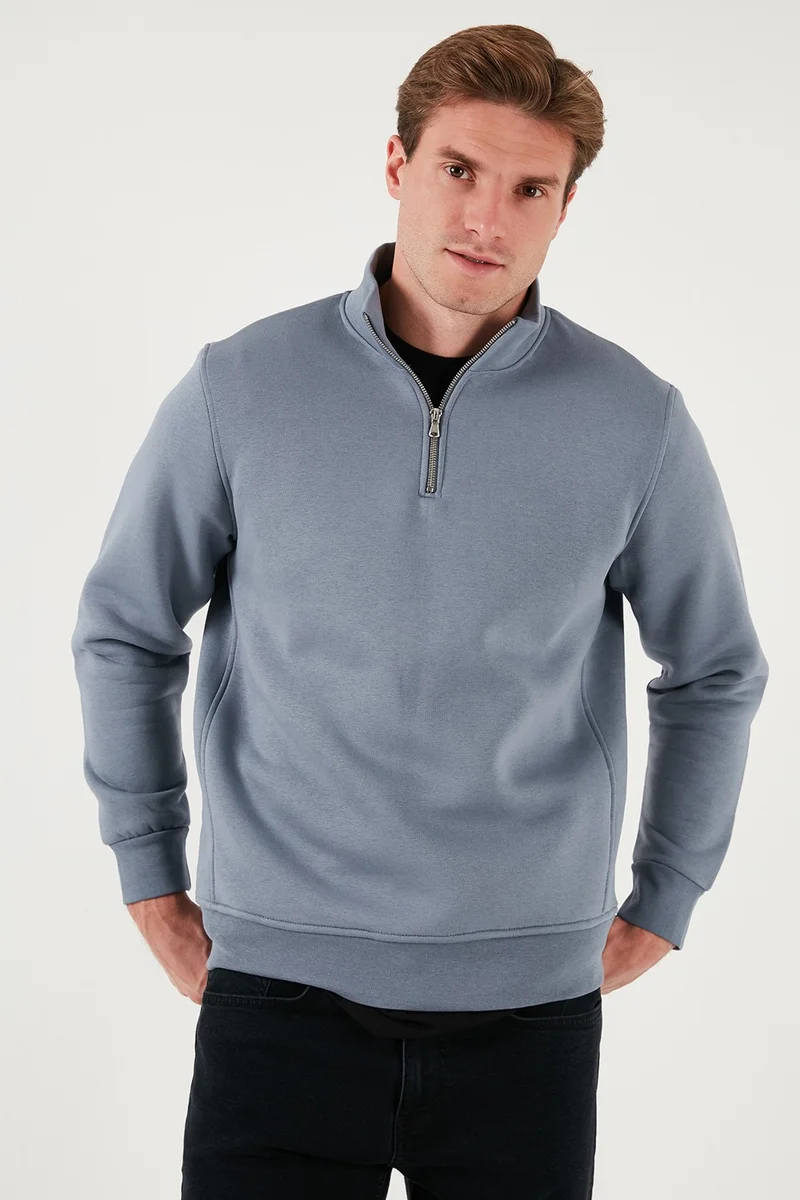 Buratti Cotton Regular Fit Half Zipper Stand Collar Sweat Men's Sweat 59052592
