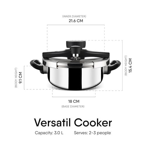 Stahl Versatil Triply 3L Pressure Cooker, Induction Cooker, Outer Lid Pressure cooker, Induction & Gas Stove Compatible, 5 Years Warranty - Image 2