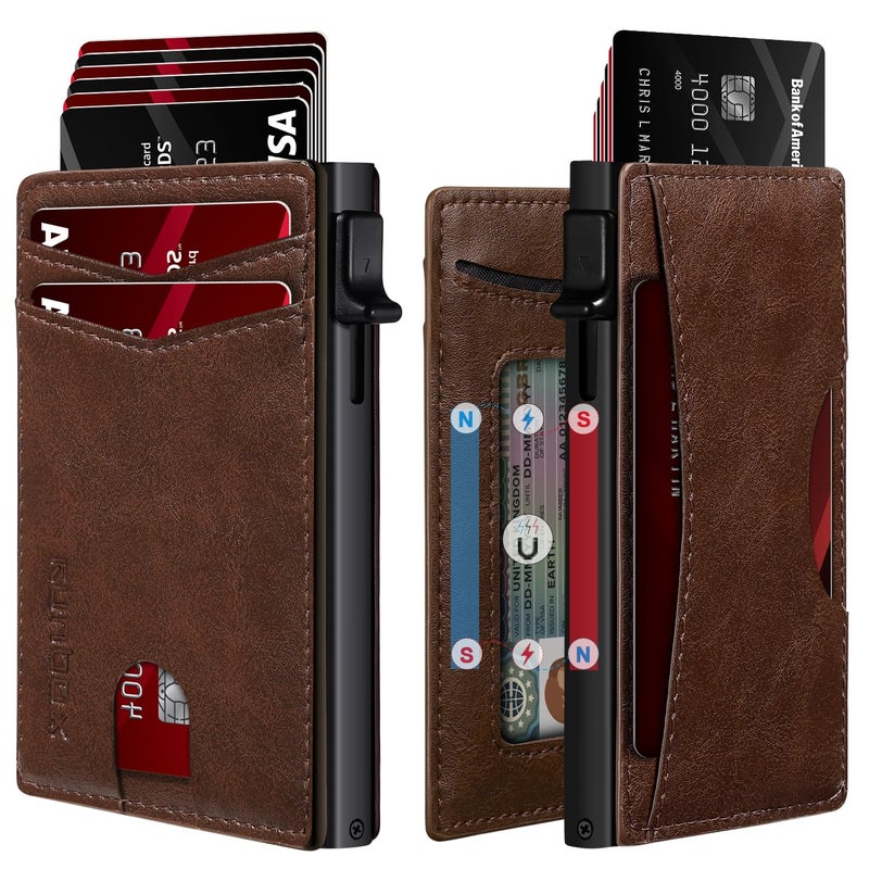 RUNBOX Slim Card Wallet for Men with ID Window Minimalist RFID Wallet PopUp Function Ultra Thin Design Metal Business Card Case Holds 8 Cards Gifts for Men Mens Accessories - Image 2