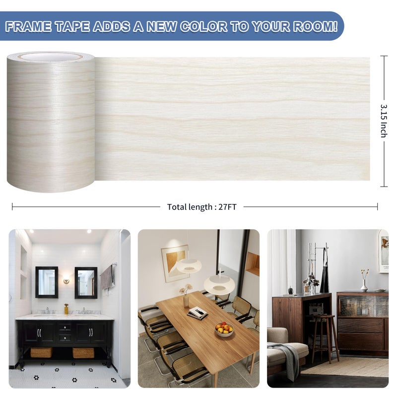 TIANLDD 27 FT Wood Grain Wallpaper Border, Removable Waterproof Mirror Border Peel and Stick,Bathroom Mirror Frame Border.(White Oak) - Image 3