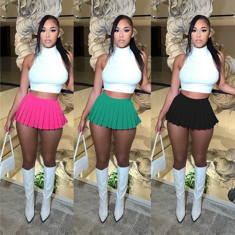 ruizedidi Mini Pleated Skirts for Women Sexy, Black Mini Skirt with Slit, Womens Girl Y2k Short Cargo Skirt, Skater A-line Pleated Skirt Black M - Image 4