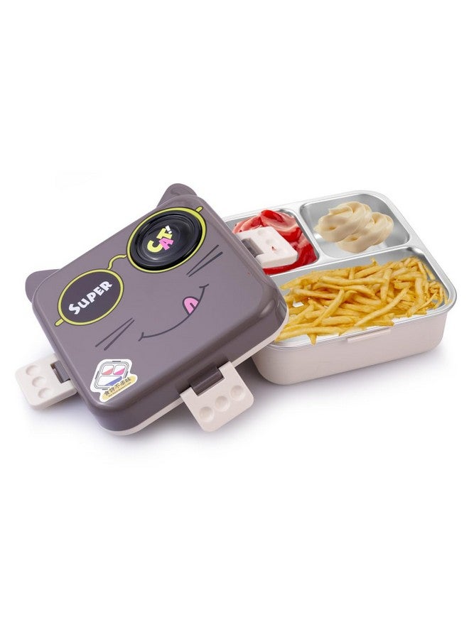 ATTRO Carnival Super Cat Lunch Box 2 Layer Stainless Steel Lunch Box Comes with 1 Detachable Tray, 1 Small Container & 1 Spoon Ideal for Kids BPA Free 1120ml+70ml- Grey - Image 1