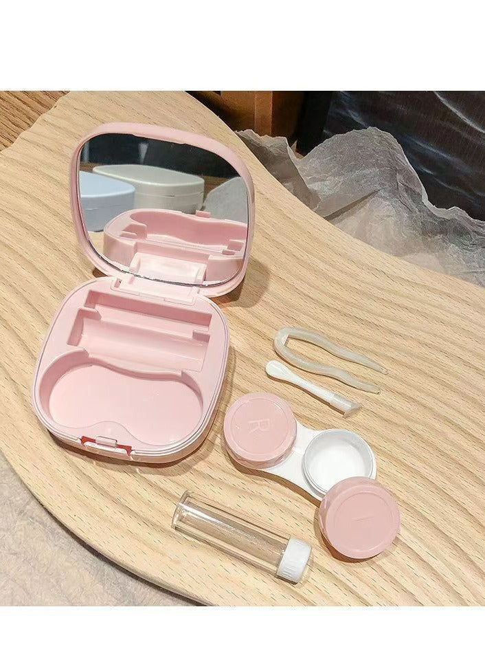 حافظة عدسات لاصقة، علبة عدسات لاصقة صلبة للسفر، مجموعة تخزين حاوية للنقع، لطيفة مع مرآة، ملاقط، عصا أداة إزالة، حل حامل حاوية علبة الاتصال بالعين للاستخدام اليومي في الهواء الطلق - Image 2