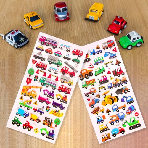 imnext2u 3D Puffy Stickers for Kids Reusable Car Sticker for Toddler, Boys, Girls Includes Truck Construction Tractor - 4 Sheets (Vehicle) - Image 3