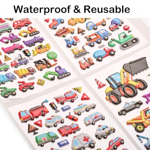 imnext2u 3D Puffy Stickers for Kids Reusable Car Sticker for Toddler, Boys, Girls Includes Truck Construction Tractor - 4 Sheets (Vehicle) - Image 5