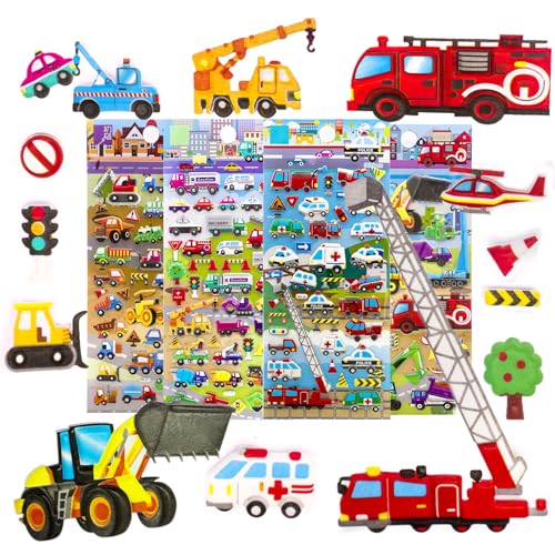 imnext2u 3D Puffy Stickers for Kids Reusable Car Sticker for Toddler, Boys, Girls Includes Truck Construction Tractor - 4 Sheets (Vehicle) - Image 1