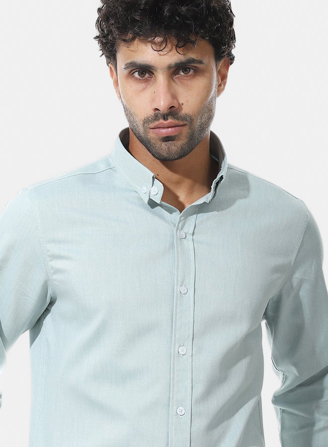 Andora Self Pattern Classic Neck Shirt _ Light Mint - Image 3