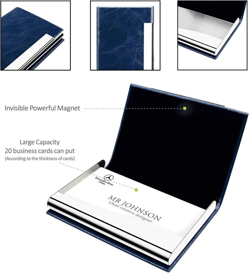 Padike Business Card Holder, Faux Leather Wallet with RFID Protection, V-Blue, Unisex - Image 3