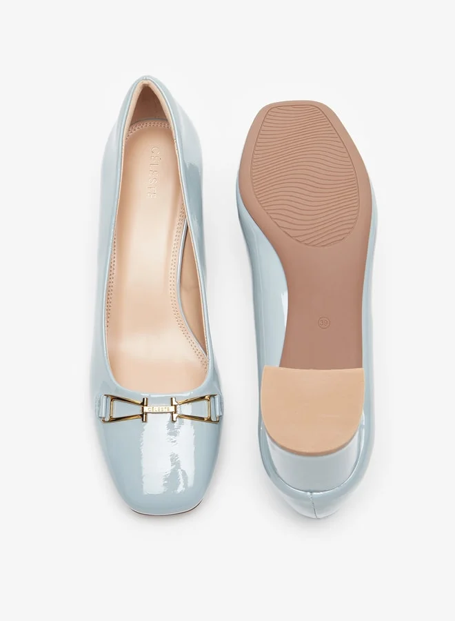 Celeste Women's Solid Pumps with Metallic Detail and Block Heels