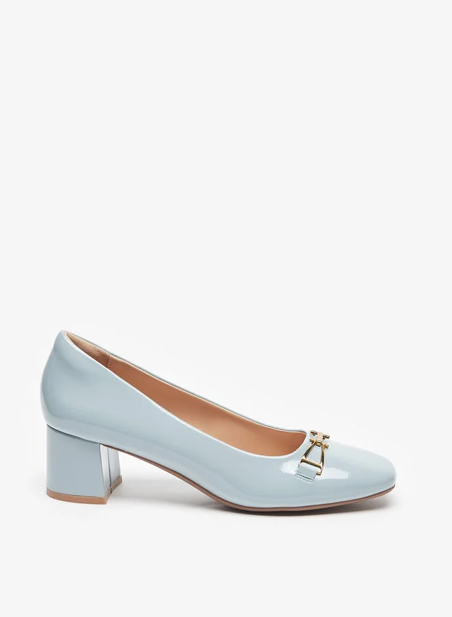 Celeste Women's Solid Pumps with Metallic Detail and Block Heels
