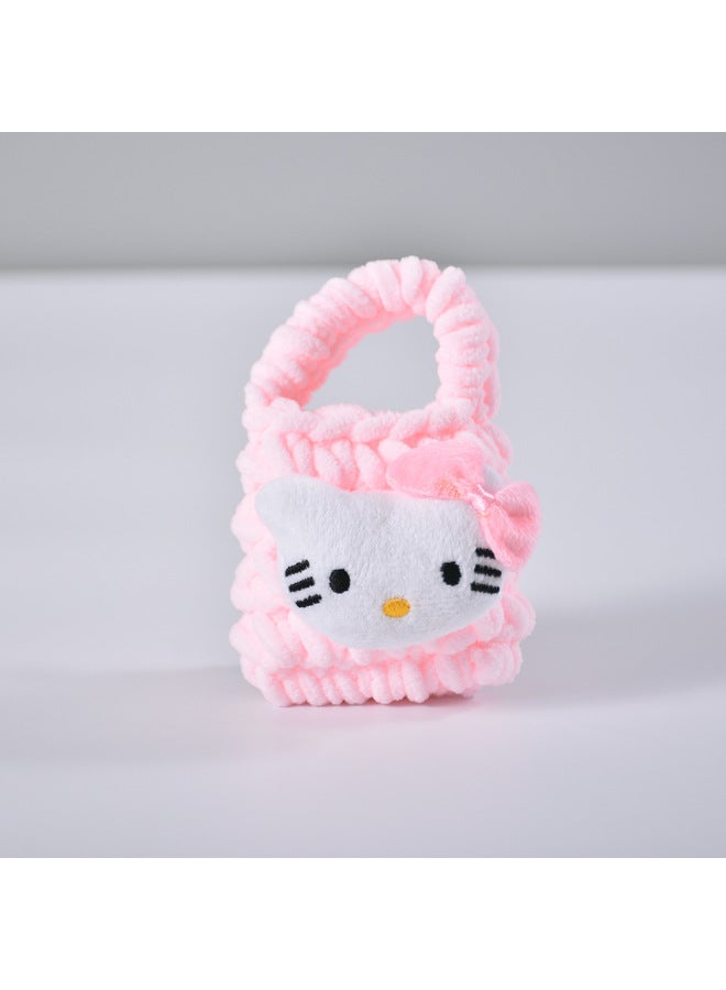 Pink Cute Cyber Red Bear Lion Wake Flower Plush Hand-woven Drop-resistant Headphone Bag Bluetooth Headphone Protective Cover Finished Product-Color:Pink Bow Kt - Image 1