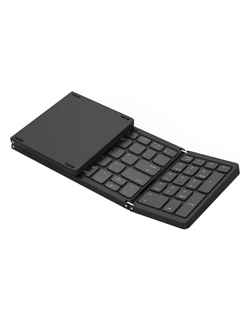 Foldable Bluetooth Keyboard, Folding Wireless Portable Keyboard with Numeric Keypad, USB-C Rechargeable for iOS, Android, Windows System Laptop Tablet Smartphone Device  - Image 1