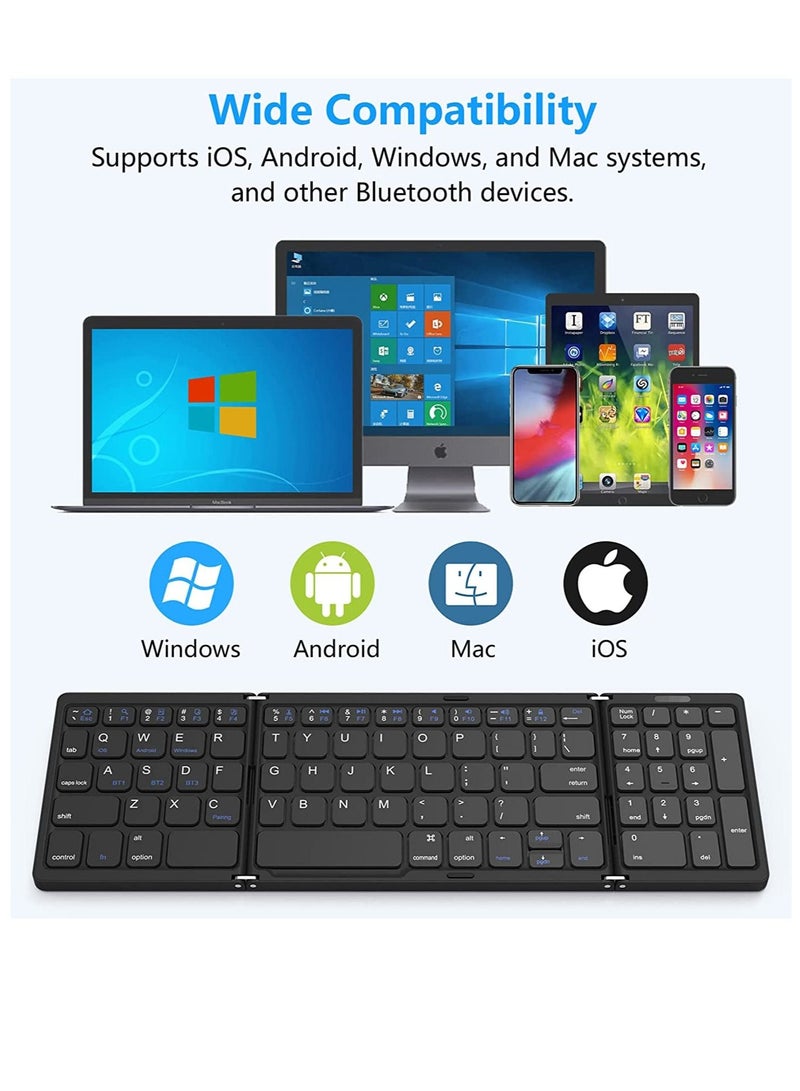Foldable Bluetooth Keyboard, Folding Wireless Portable Keyboard with Numeric Keypad, USB-C Rechargeable for iOS, Android, Windows System Laptop Tablet Smartphone Device  - Image 2