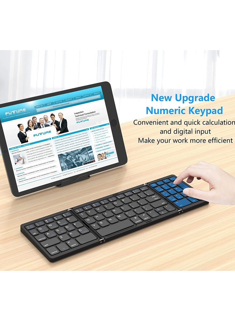 Foldable Bluetooth Keyboard, Folding Wireless Portable Keyboard with Numeric Keypad, USB-C Rechargeable for iOS, Android, Windows System Laptop Tablet Smartphone Device  - Image 5