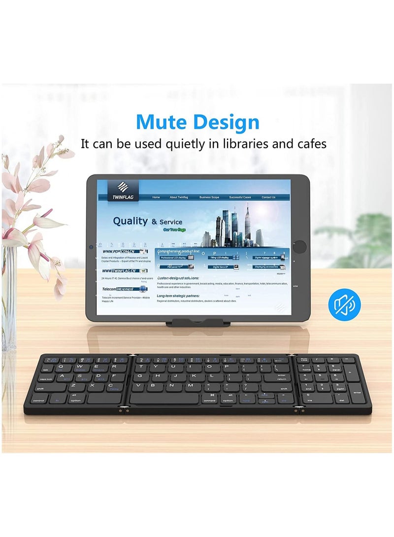 Foldable Bluetooth Keyboard, Folding Wireless Portable Keyboard with Numeric Keypad, USB-C Rechargeable for iOS, Android, Windows System Laptop Tablet Smartphone Device  - Image 4