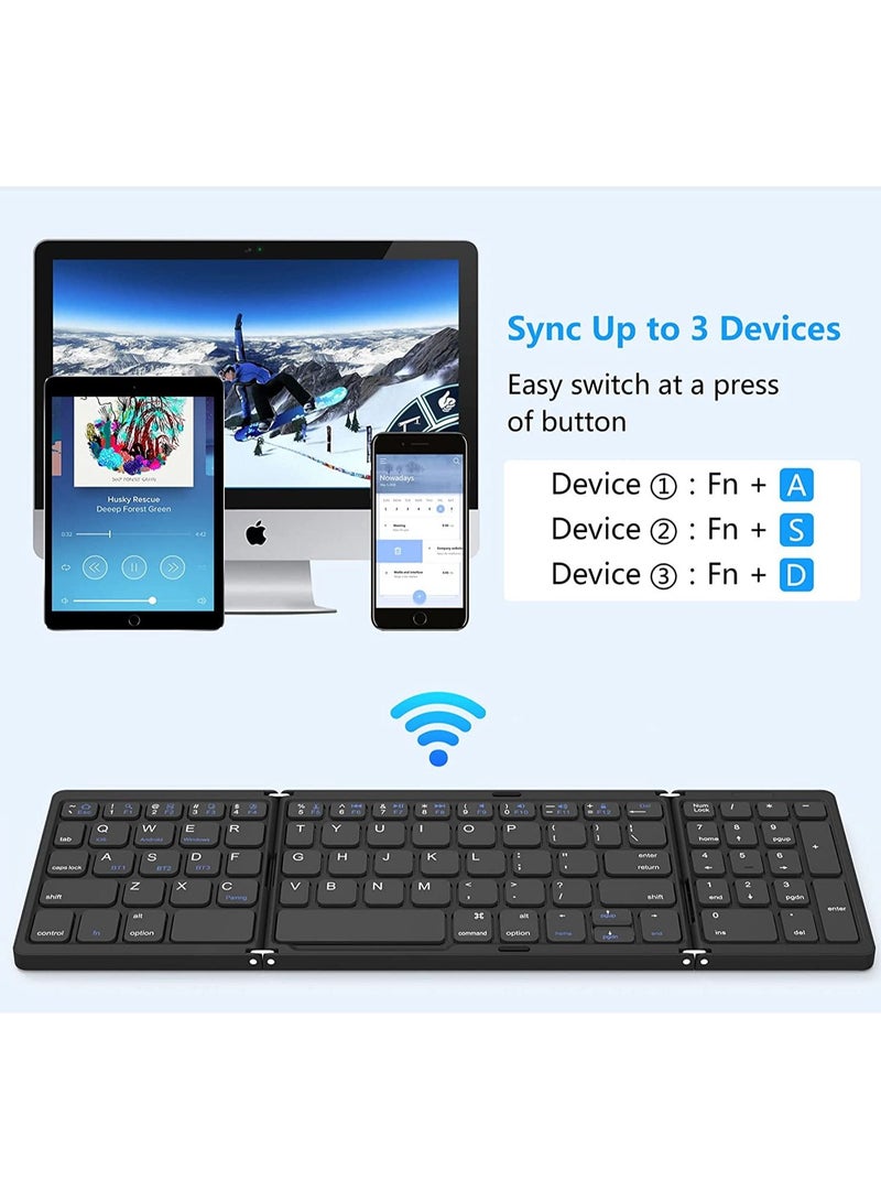 Foldable Bluetooth Keyboard, Folding Wireless Portable Keyboard with Numeric Keypad, USB-C Rechargeable for iOS, Android, Windows System Laptop Tablet Smartphone Device  - Image 3