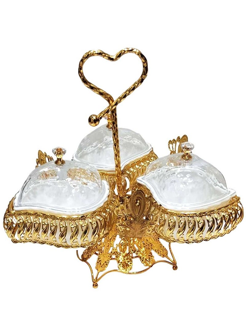 Luxury Gold-Plated Fruit & Snack Serving Tray Elegant Multi-Compartment Dessert & Appetizer Stand - Image 1