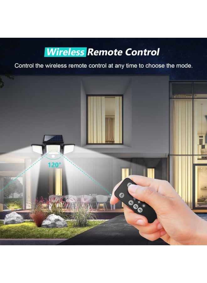 Solar Outdoor Lights 1500LM 210 LED Security Lights with Remote Control,3 Heads Motion Sensor Lights, IP65 Waterproof,270° Wide Angle Flood Wall Lights with 3 Modes - Image 2