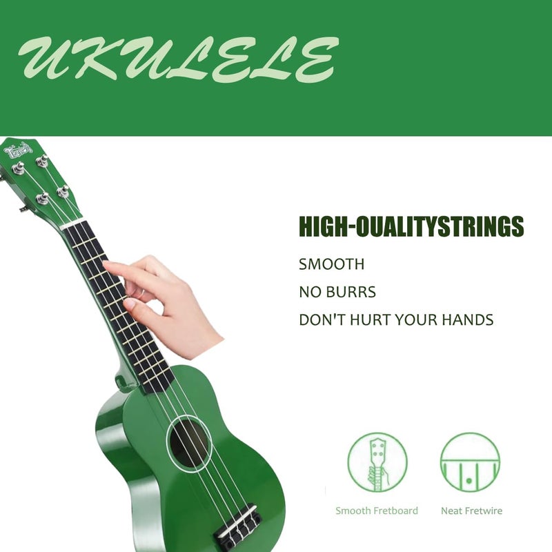 Trendy Soprano Valentine's Day Ukulele for Beginners 21 Inch Hawaiian Wood Ukuleles for Adult Student Starter Four Strings Guitar (Green) - Image 5