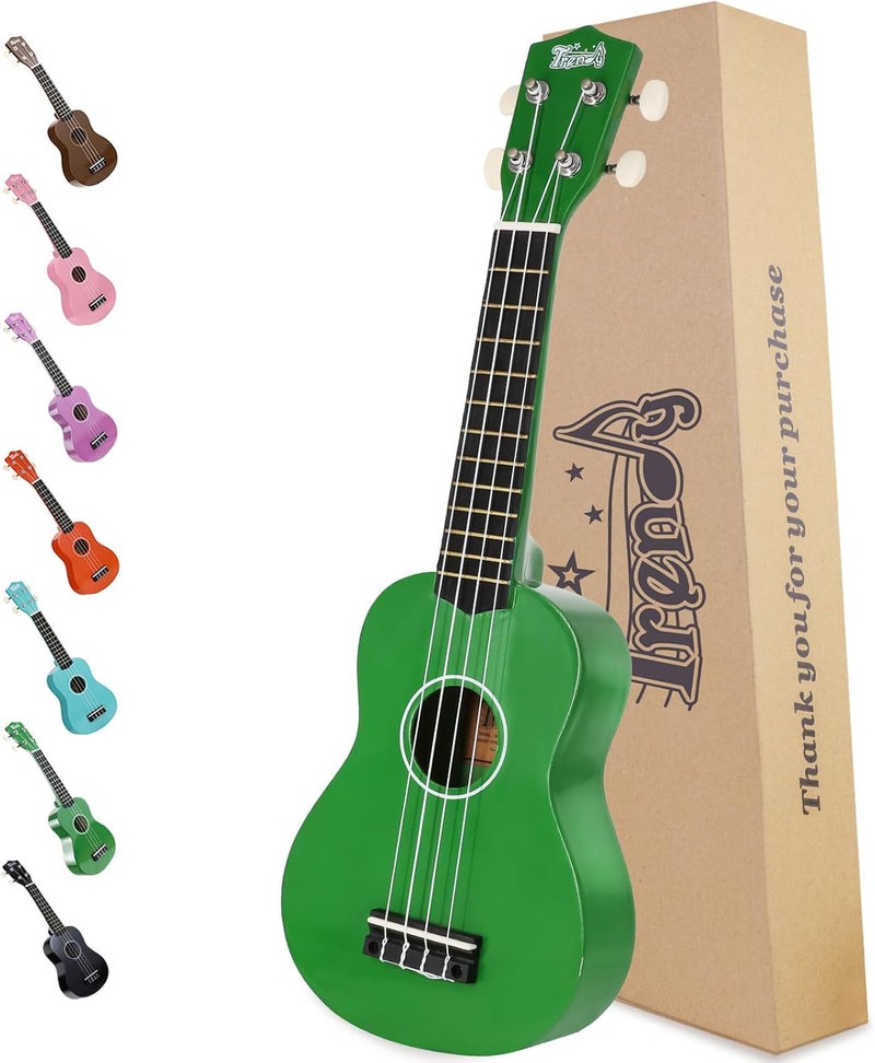 Trendy Soprano Valentine's Day Ukulele for Beginners 21 Inch Hawaiian Wood Ukuleles for Adult Student Starter Four Strings Guitar (Green) - Image 1