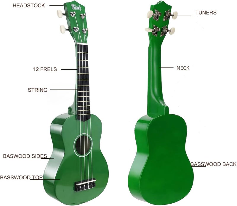 Trendy Soprano Valentine's Day Ukulele for Beginners 21 Inch Hawaiian Wood Ukuleles for Adult Student Starter Four Strings Guitar (Green) - Image 3