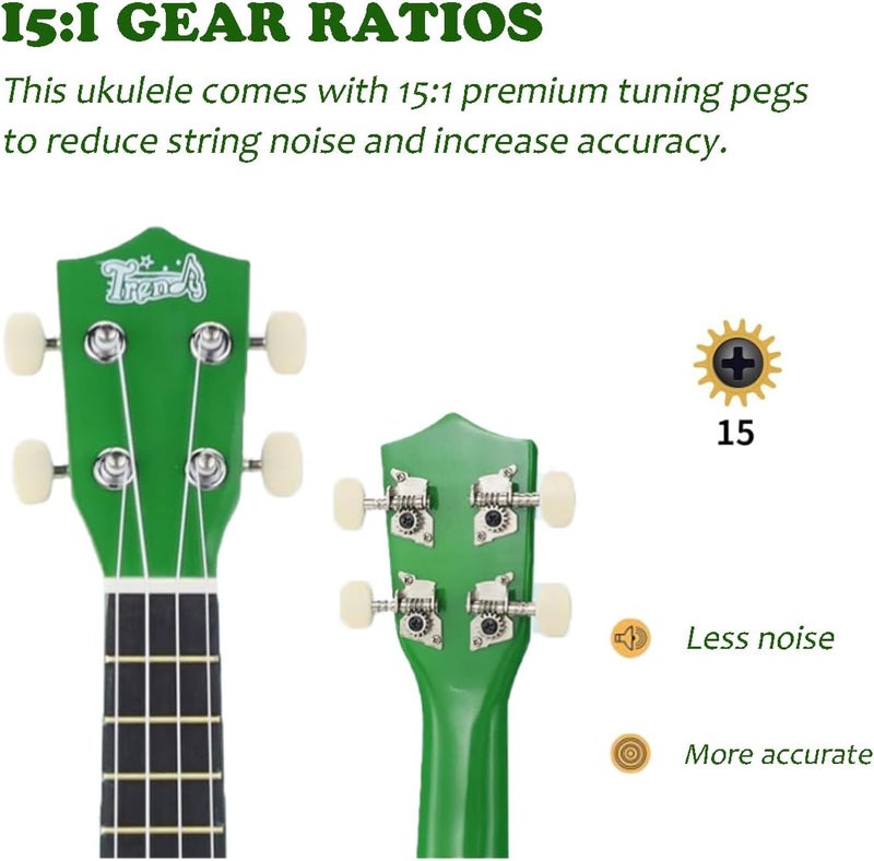 Trendy Soprano Valentine's Day Ukulele for Beginners 21 Inch Hawaiian Wood Ukuleles for Adult Student Starter Four Strings Guitar (Green) - Image 4