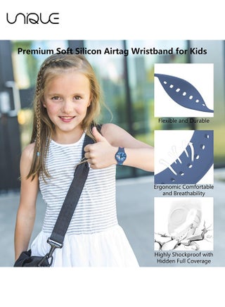 سوار AirTag للأطفال ، حامل علامة Air Cartoon لطيف مقاوم للماء للأطفال مع تغطية كاملة من السيليكون الناعم ملحقات معصمه المخفية المضادة للضياع للأطفال (أزرق غامق) - view 3