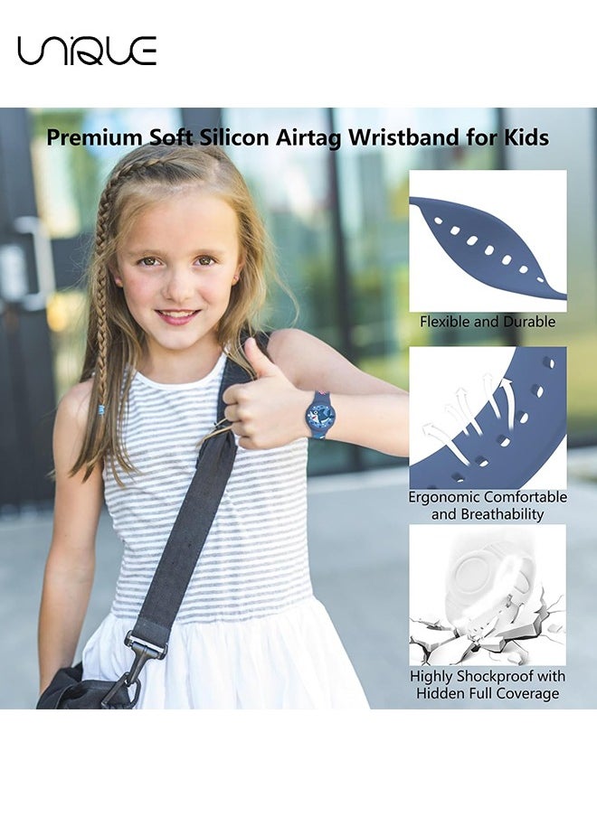 يونيك سوار AirTag للأطفال ، حامل علامة Air Cartoon لطيف مقاوم للماء للأطفال مع تغطية كاملة من السيليكون الناعم ملحقات معصمه المخفية المضادة للضياع للأطفال (أزرق غامق)  - Image 3