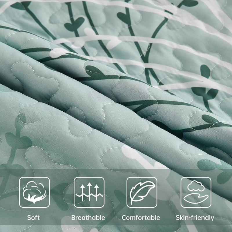 DJY مجموعة لحاف DJY الأزرق المائي بحجم كوين، غطاء سرير بأغصان نباتية، 3 قطع، مجموعة لحاف زهري أزرق مائي، غطاء سرير صيفي خفيف الوزن لجميع الفصول (96''x90'') - Image 5
