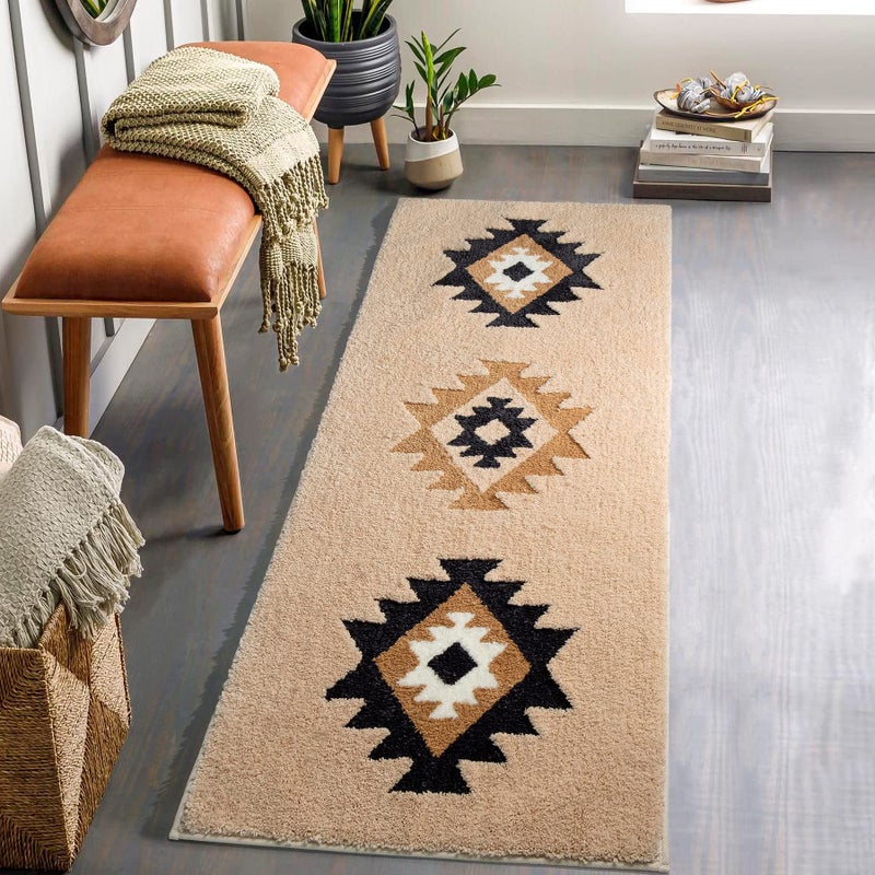 DEXDE Boho Bathroom Runner Rugs 24x60 Long Bath Mat for Bathroom Bedroom Hallway Kitchen Shower Luxury Soft Absorbent Large Bath Rugs Carpet Geometric Farmhouse Home Decor, Beige - Image 3
