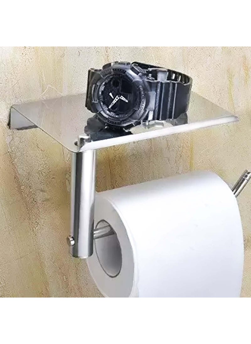 Monarch Bizcom Impex Chrome Toilet Paper Holder with Mini Shelf Rack Stylish SpaceSaving WallMounted Bathroom Accessory Modern Toilet Roll Holder with Shelf for Organized Bathrooms Pack of 1