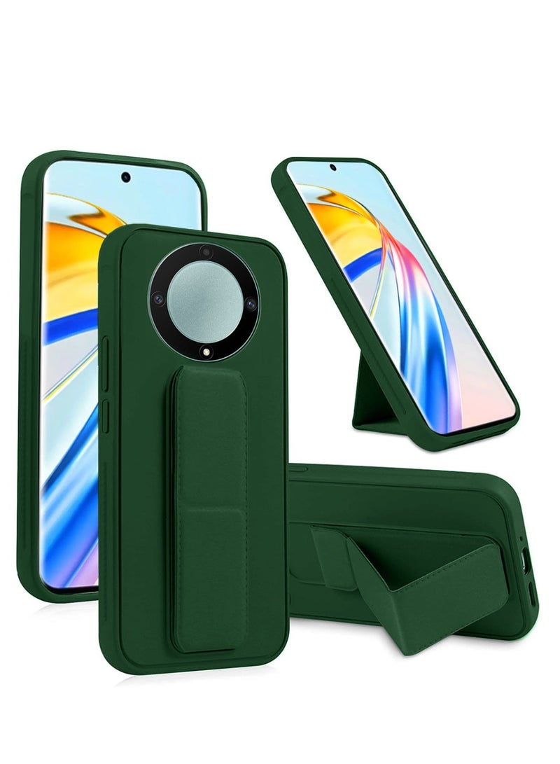 Techie Premium Silicone Magnetic Secure Hand Grip Case Holder with Foldable Kickstand for Honor X9b – Dark Green  - Image 1