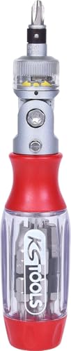 KS Tools 14 Ratchet Bit Screwdriver180 Pivoting Head BuiltIn Bit Storage with Ergonomic Handle 190mm - Image 1