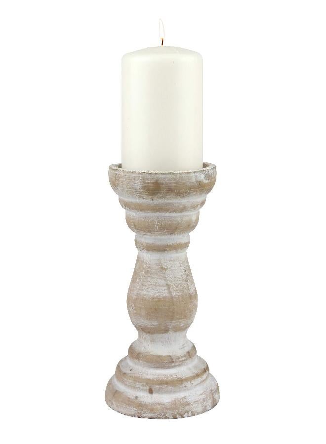 Stonebriar Antique White Wooden Pillar Candle Holder, Vintage Seaside Pillar Stand for Dining Table Centerpiece, Coffee Table, Mantel, Or Any Table Top, Medium - Image 2