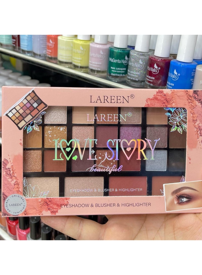 لارين لوحة مكياج "قصة حب" ظلال عيون وأحمر خدود وهايلايتر - ٢٥ لونًا - Image 1