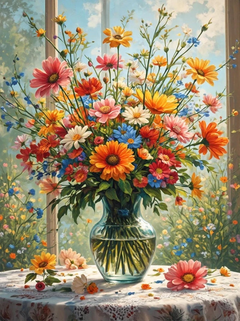 croshom Diamond Art Kits for Adults - Flowers Diamond Art Painting Kits for Adults Beginners, 5D Full Drill Diamonds Painting Crafts for Home Wall Decor 11.8x15.7in, Flowers Vase - Image 1
