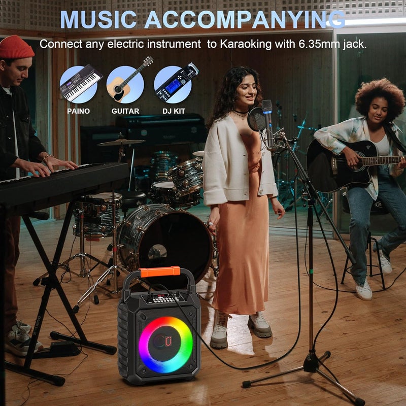 آلة كاريوكي JYX مع ميكروفونين لاسلكيين، مكبر صوت كاريوكي بلوتوث محمول مع أضواء LED للأطفال والكبار، مكبر صوت نظام PA يدعم بطاقة TF/USB/مدخل AUX/تسجيل للحفلات - Image 4
