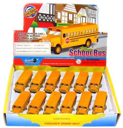 KinsFun 🚌 KiNSFUN Classic Long Nose School Bus 2½" Die Cast Metal w/ Pull Back Action 12 Pack - Image 5
