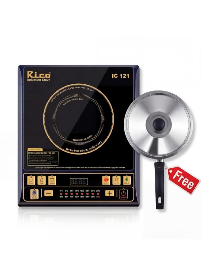 Rico BIS-ISI Certified induction stove with Free Vessel & Lid | 3 Yr Replacement Warranty on Coil | Milk Boil Mode with Timer | Fast Heating | Power Saving | 4KVA High Voltage Protection. - Image 1