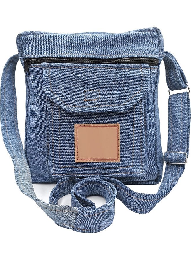 Bijoux De Ja Upcycling Blue Denim Jeans Messenger Cross Body Shoulder Handbag Purse For Unisex - Image 1