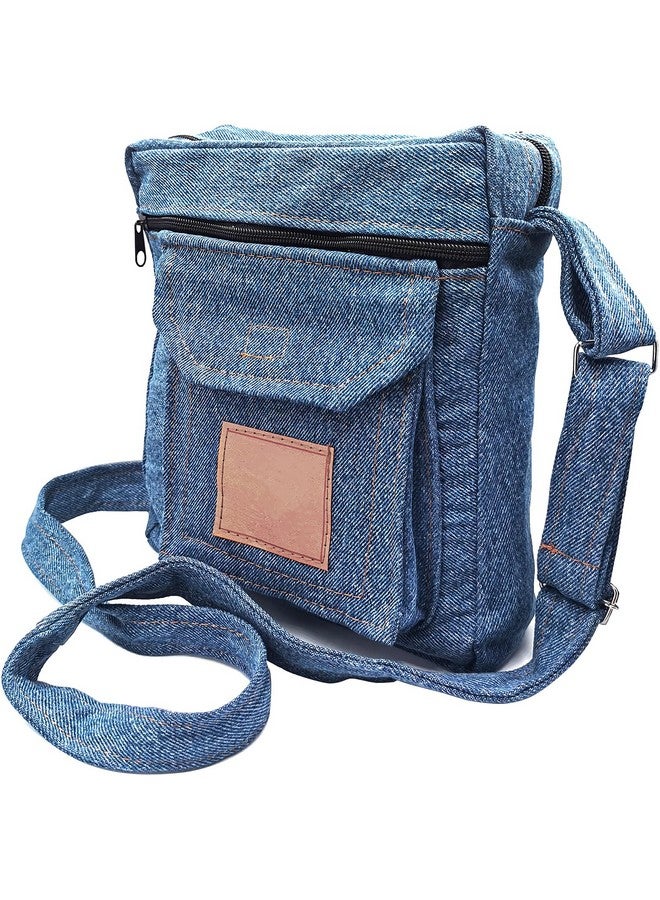 Bijoux De Ja Upcycling Blue Denim Jeans Messenger Cross Body Shoulder Handbag Purse For Unisex - Image 3