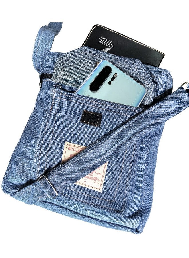 Bijoux De Ja Upcycling Blue Denim Jeans Messenger Cross Body Shoulder Handbag Purse For Unisex - Image 5