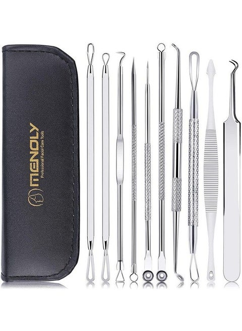Pimple Popper Tool Kit 10 Pcs Blackhead Remover Zit Popper Tools For Blemish Pimple Comedone Extractor Acne Tool For Nose Face With A Leather Bag