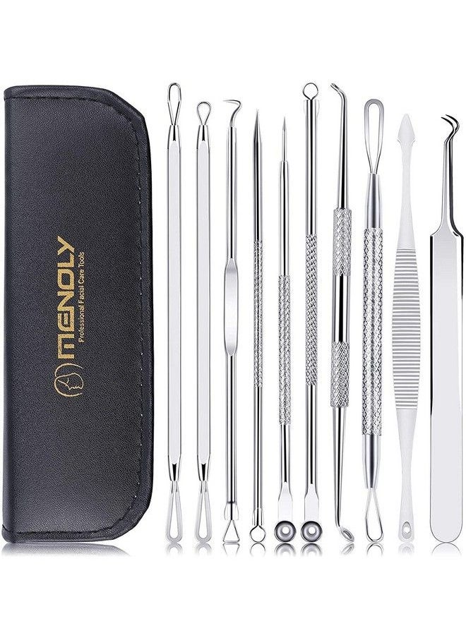 MENOLY - Pimple Popper Tool Kit 10 Pcs Blackhead Remover Zit Popper Tools For Blemish Pimple Comedone Extractor Acne Tool For Nose Face With A Leather Bag - Image 1
