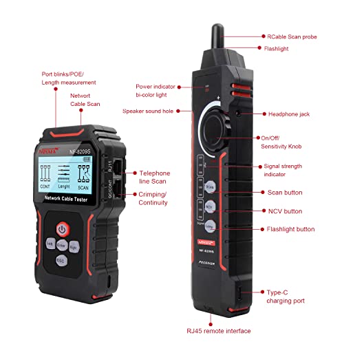 NOYAFA NF-8209S Upgrade Advanced Network Cable Tester with PoE& NCV, Cable Length Test, Port Flashing, Multifunction Anti Interference Scanning Modes Wire Tracker - Image 5