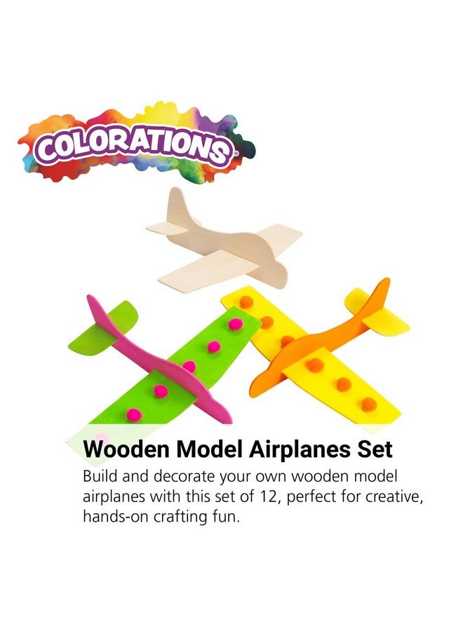 Colorations® Decorate Your Own Wooden Model Airplanes, Set of 12, Create Unique & Personal Designs, Fun Kids Craft Project, Craft Project for Boys & Girls, Decorate & Play Craft - Image 2