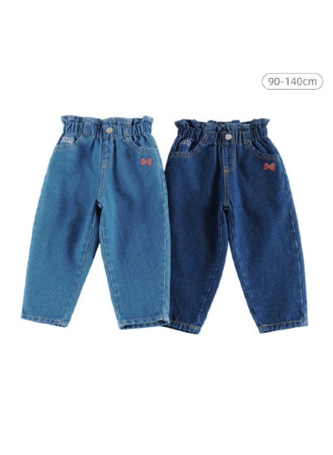 MARC&JANIE Mall Same Style】spring And Autumn Girls' Playful Lace-waist Pure Cotton Denim Carrot Pants - Image 1