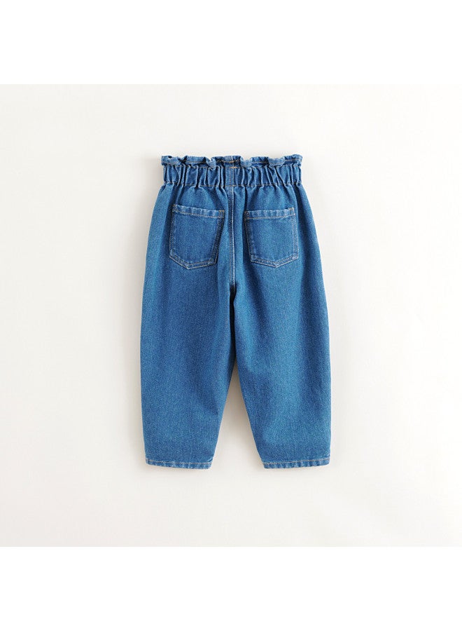 MARC&JANIE Mall Same Style】spring And Autumn Girls' Playful Lace-waist Pure Cotton Denim Carrot Pants - Image 4