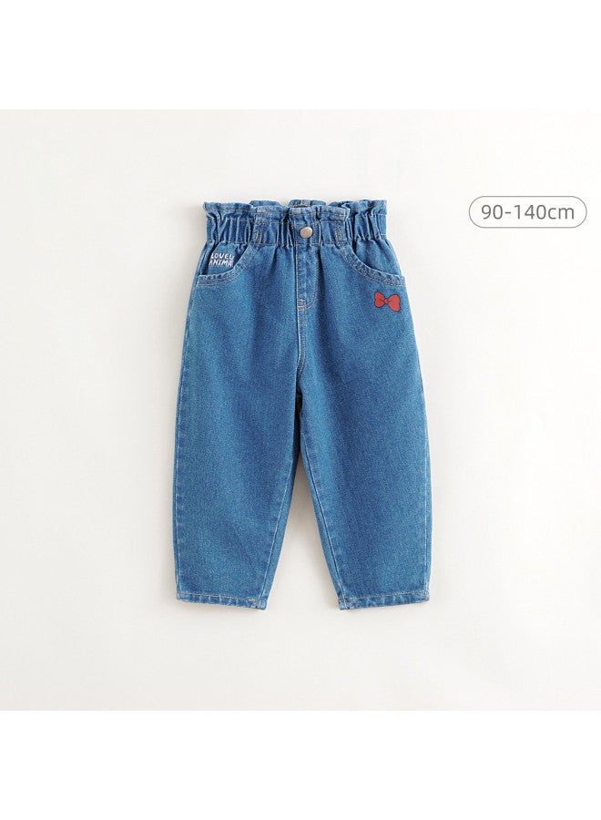 MARC&JANIE Mall Same Style】spring And Autumn Girls' Playful Lace-waist Pure Cotton Denim Carrot Pants - Image 2
